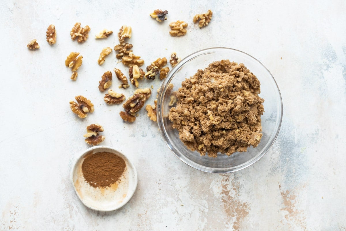 A bowl of streusel topping.