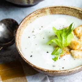 A bowl of cream of celery soup.