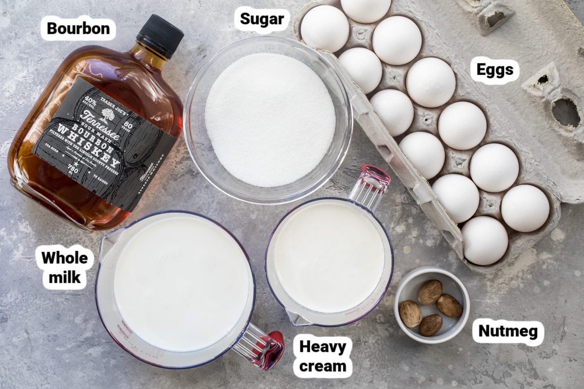 Labeled ingredients for eggnog.