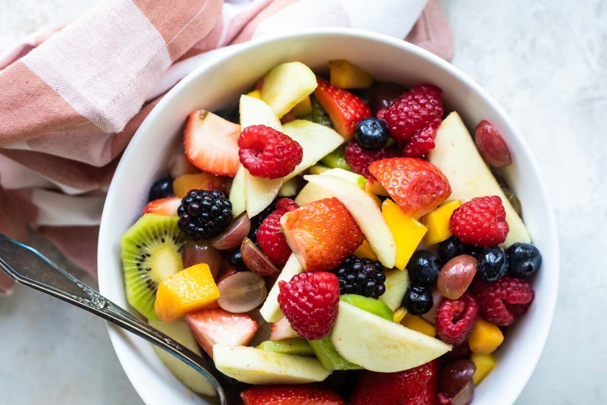 A bowl of fruit salad.