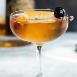 A Manhattan cocktail in a coup glass.
