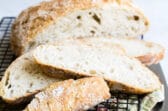 No knead bread on a cooling rack.