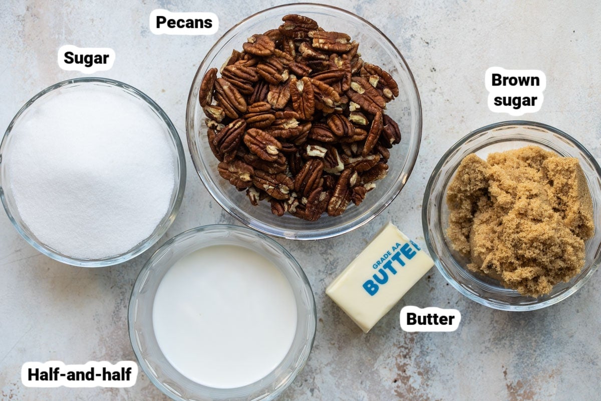 Labeled ingredients for pecan pralines.