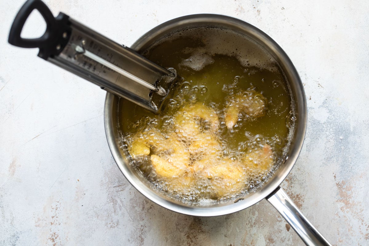 Shrimp being fried for Shrimp Po' Boy.