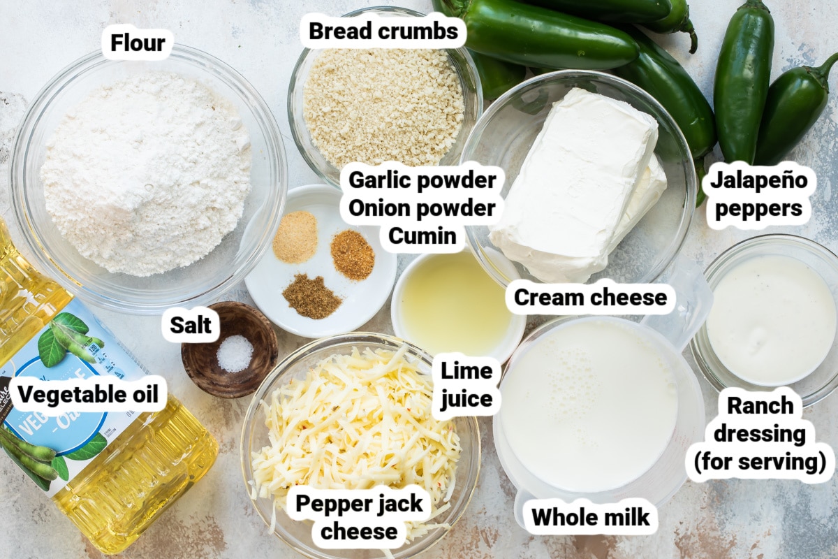 Labeled ingredients for jalapeño poppers.