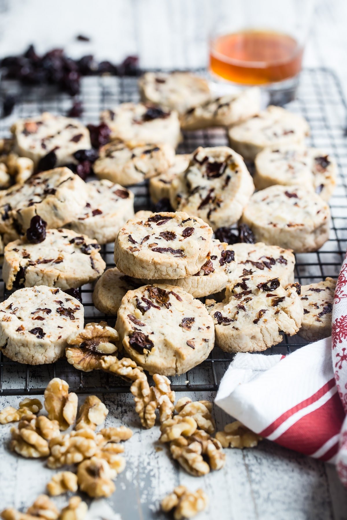 Fruitcake cookies on a cooling rack.