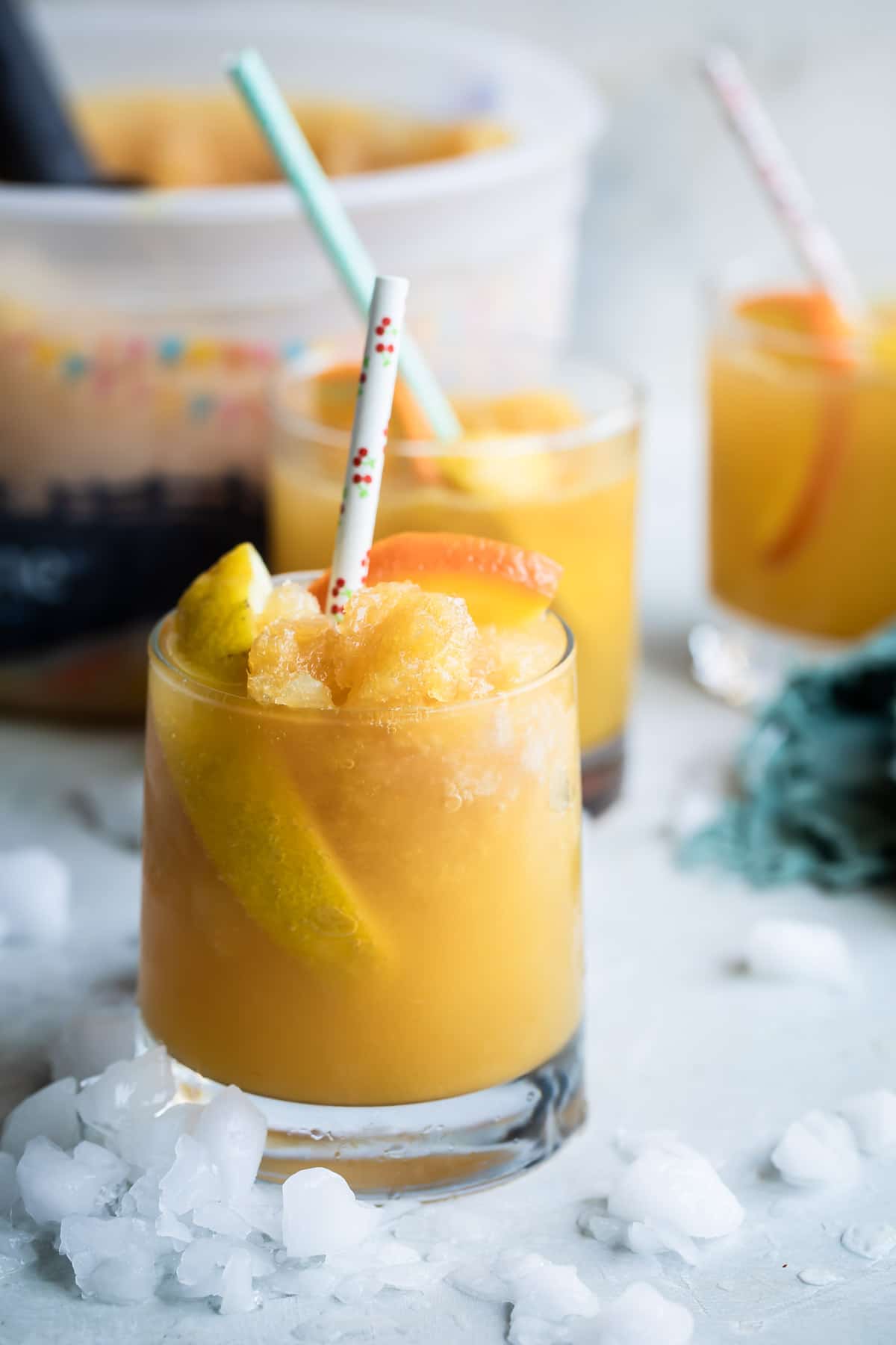 A glass filled with brandy slush.