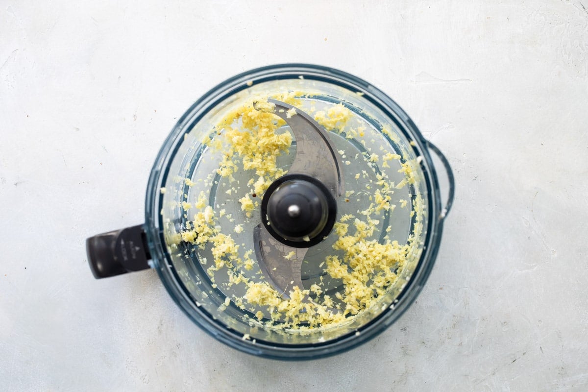 Ginger grated in a food processor.