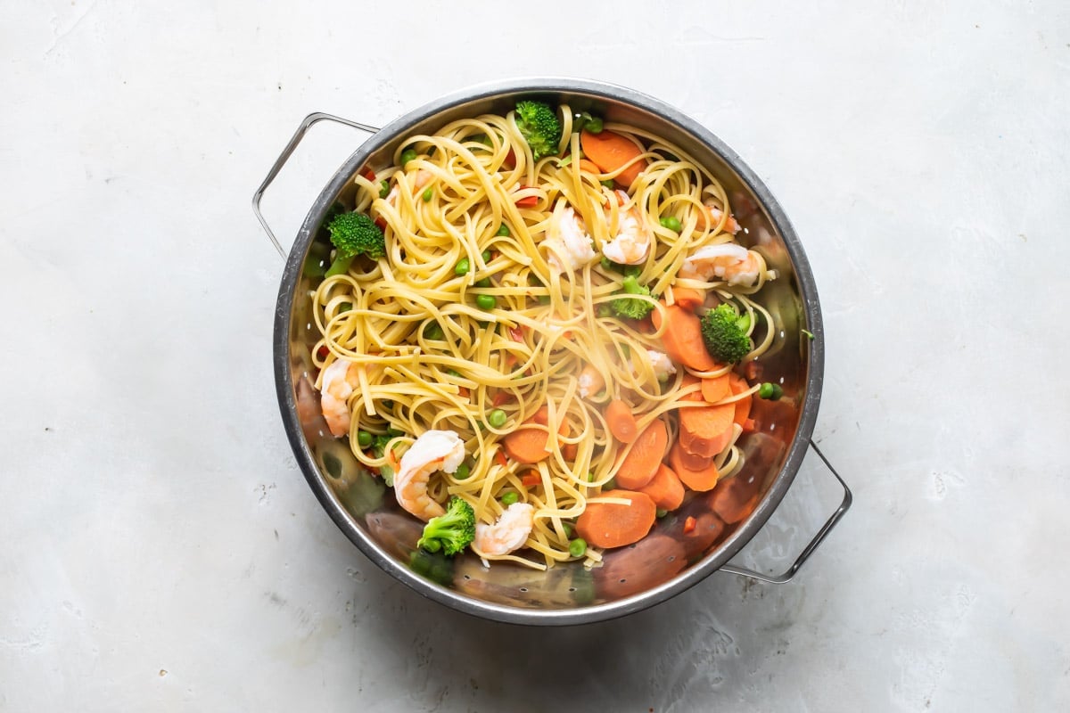 Vegetables cooking in a pot.