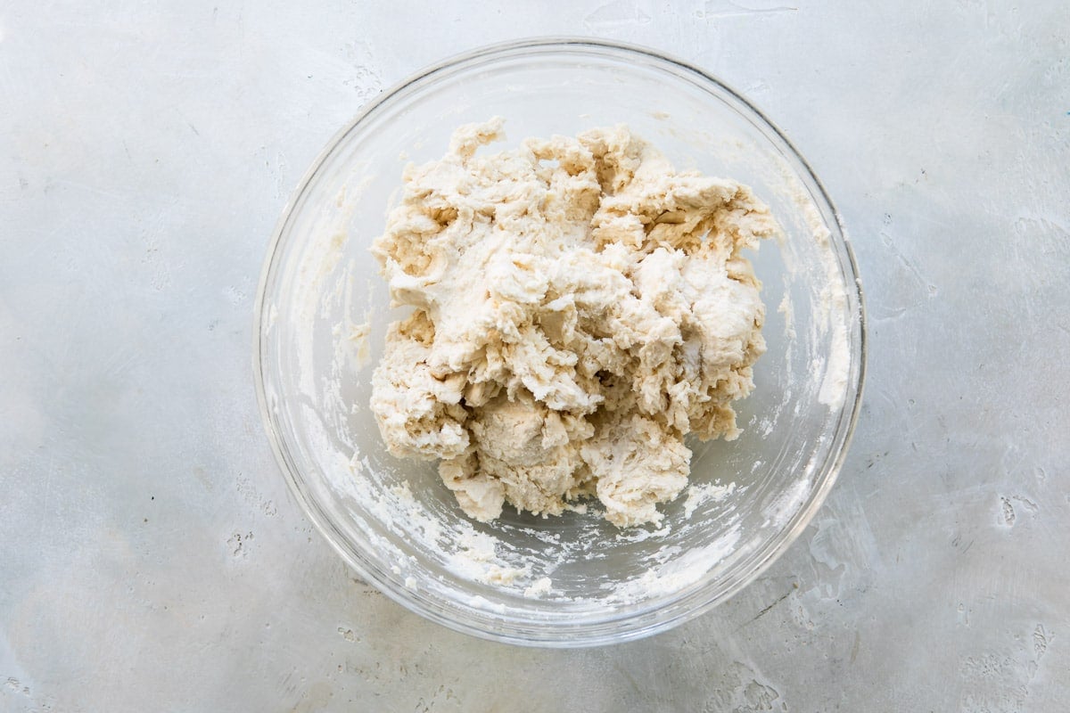Biscuit dough after adding buttermilk.