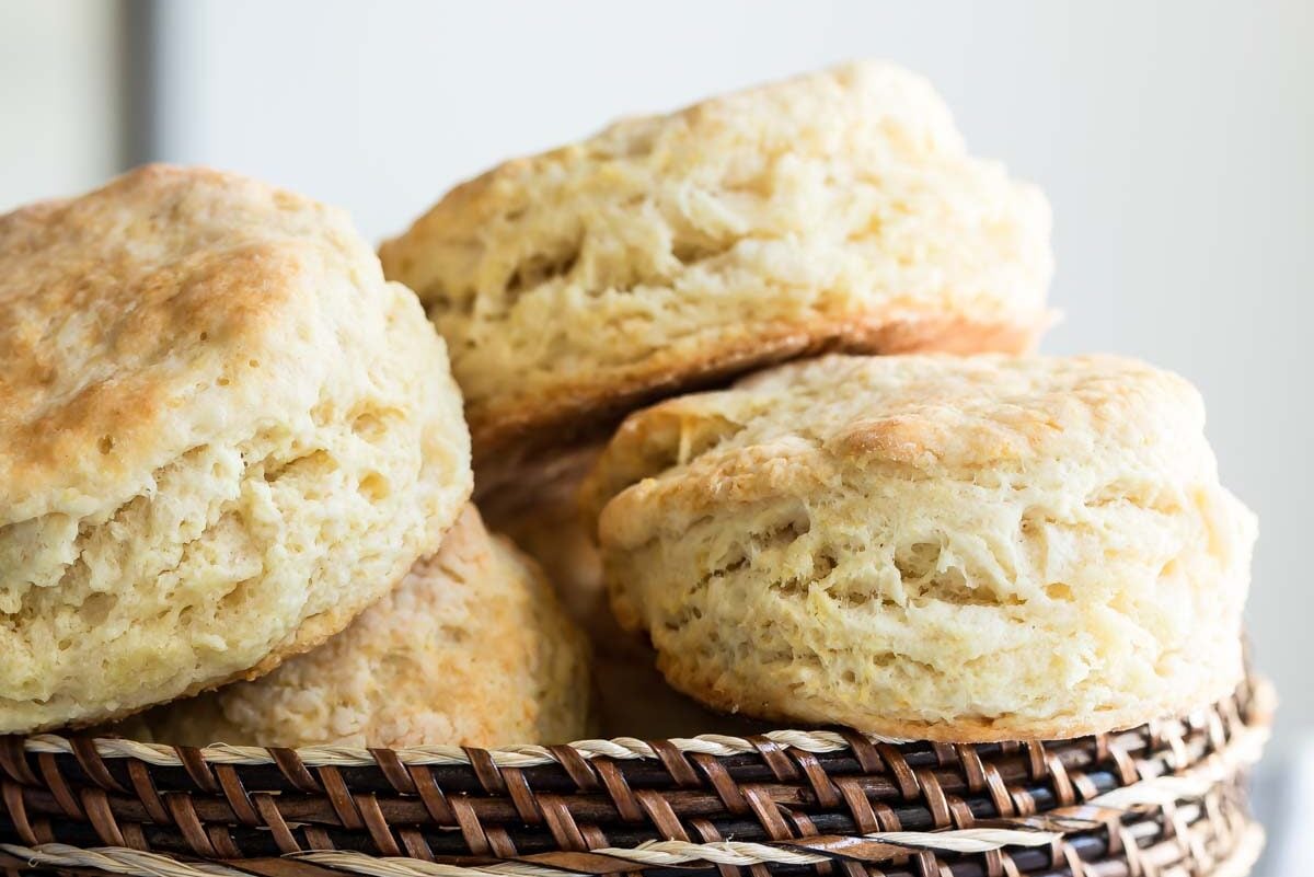 Buttermilk biscuits in a basket.