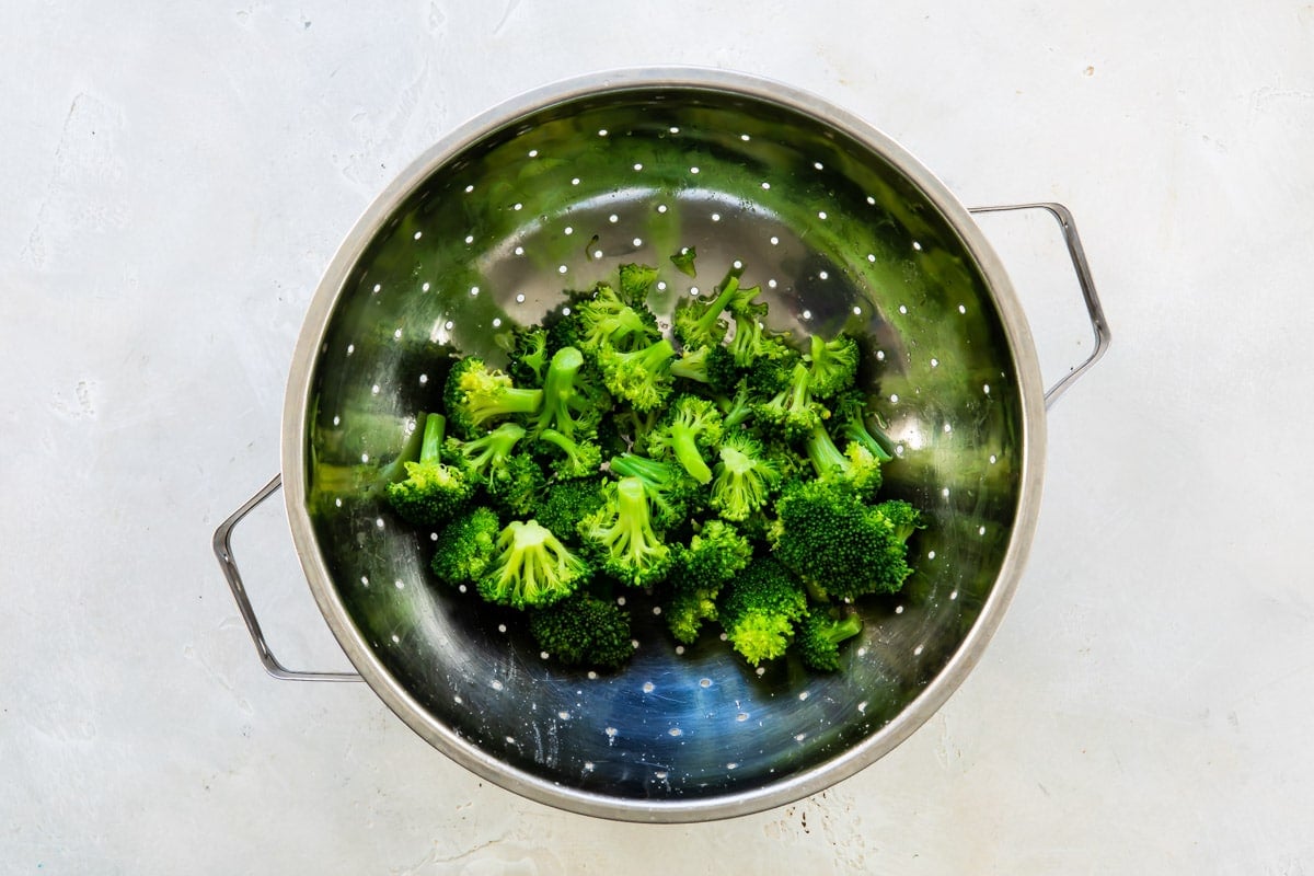 Broccoli in a collander.