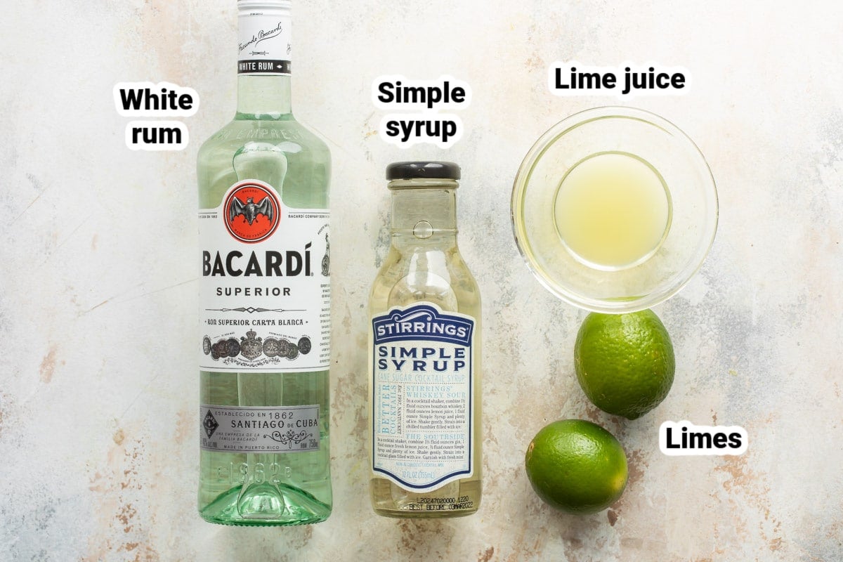 Labeled ingredients for a Daiquiri.