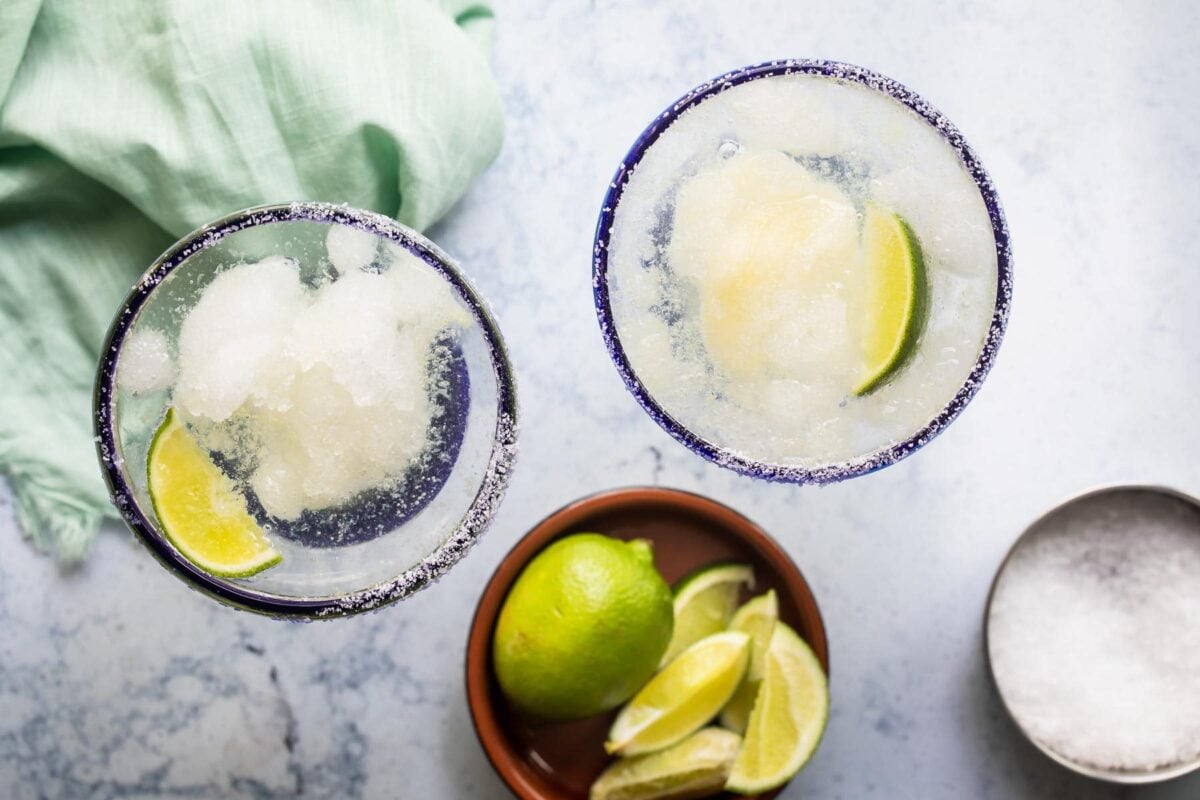 Glasses of margarita slush.