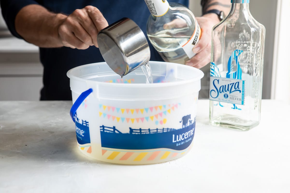 An ice cream pail full of Margarita Slush.