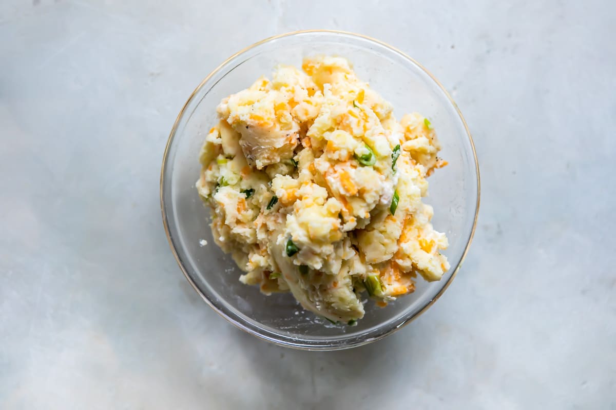 Mixture for stuffing mini twice baked potatoes.