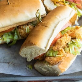 Shrimp Po' Boy Sandwiches on a platter.
