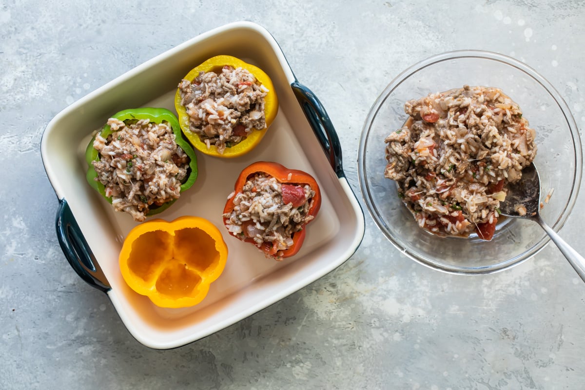 Stuffed Peppers before baking in the oven.