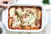 A baking dish of Zucchini Parmesan.