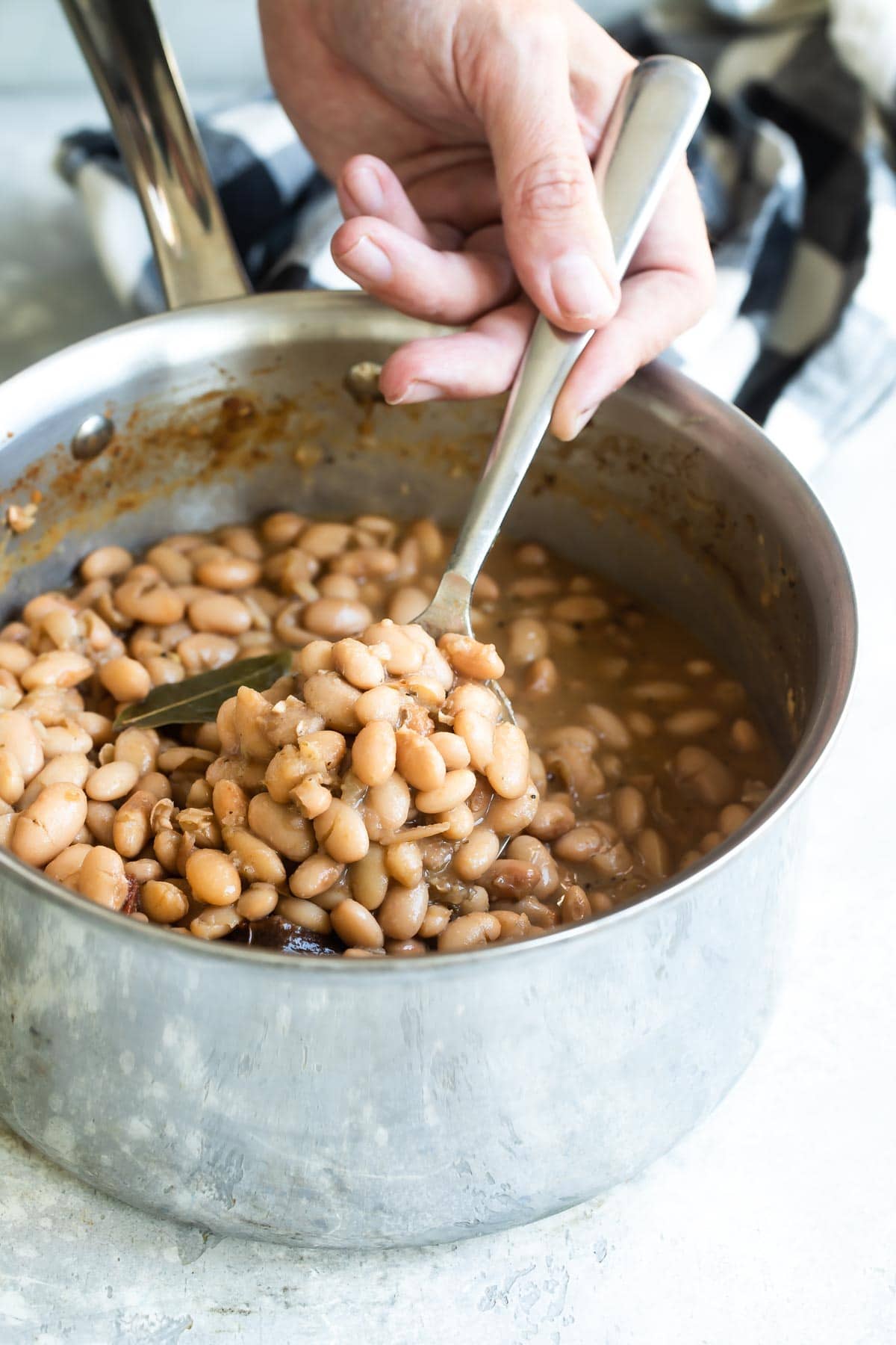A large pot of Chipotle copycat pinto beans.