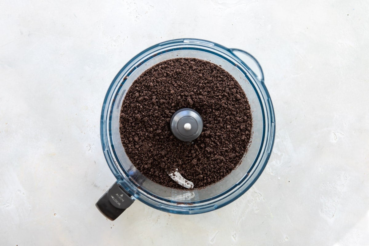 Crushed Oreos in a food processor.