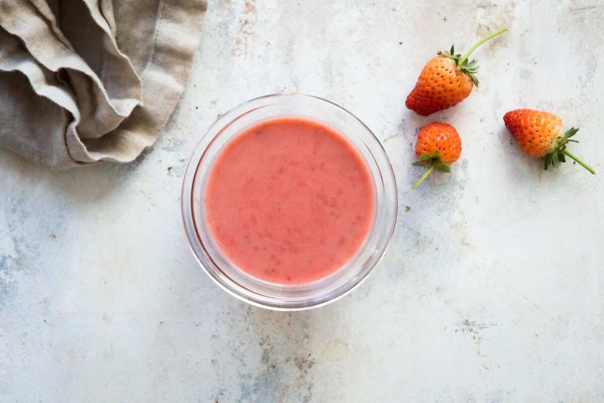 A bowl of fresh Strawberry Vinaigrette.
