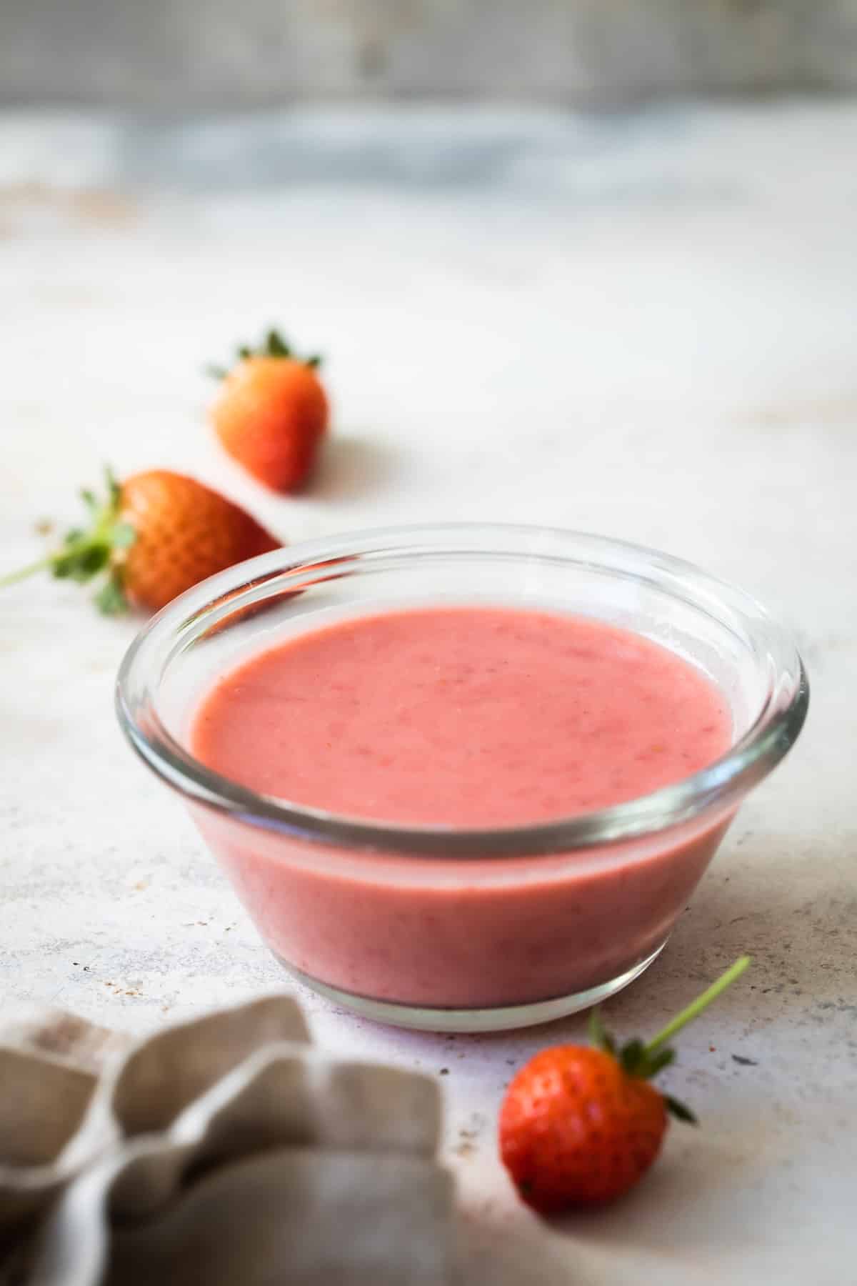 A bowl of fresh Strawberry Vinaigrette.