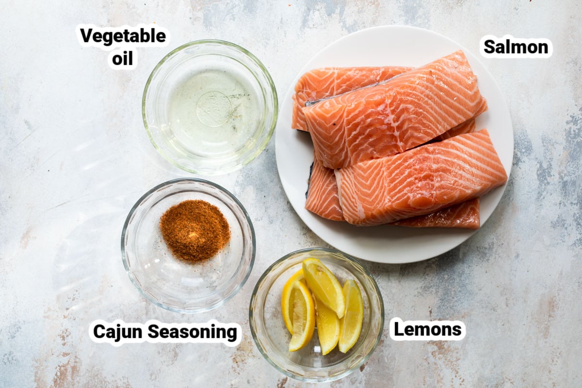 Labeled ingredients for blackened salmon.
