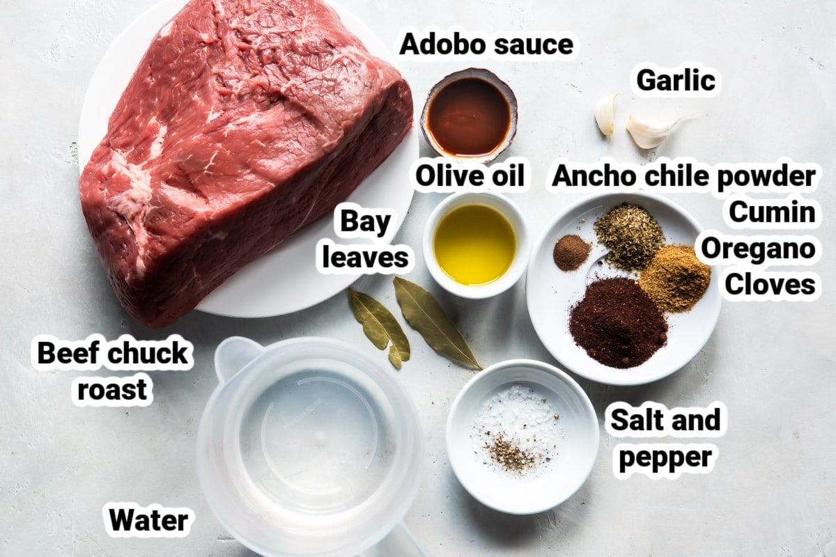 Labeled ingredients for Chipotle Barbacoa.