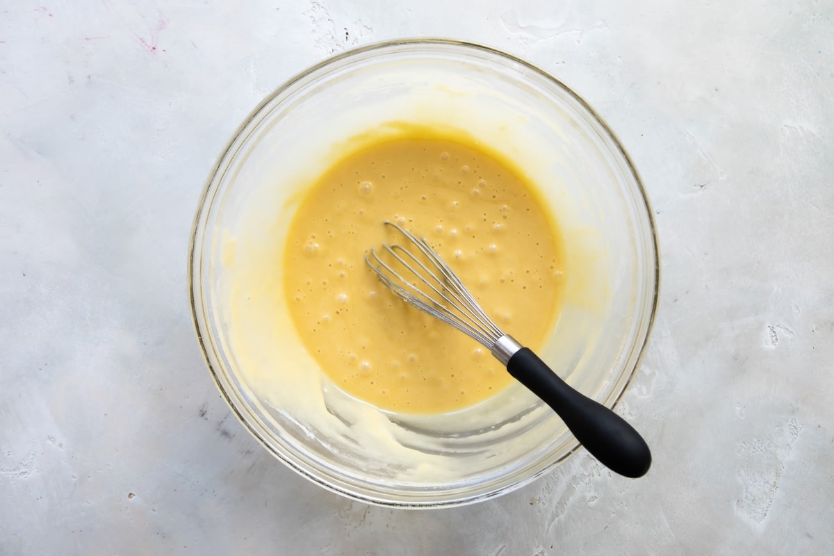A bowl of crepe batter.