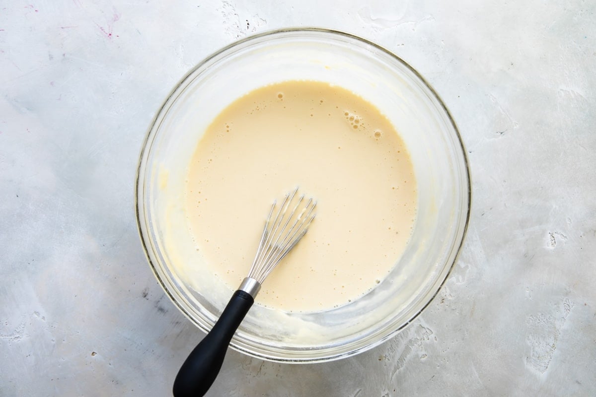 A bowl of crepe batter.