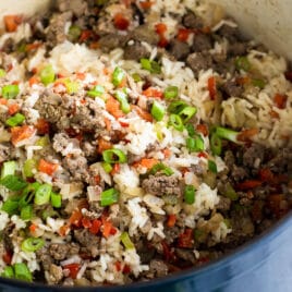 Dirty rice in a Dutch oven.