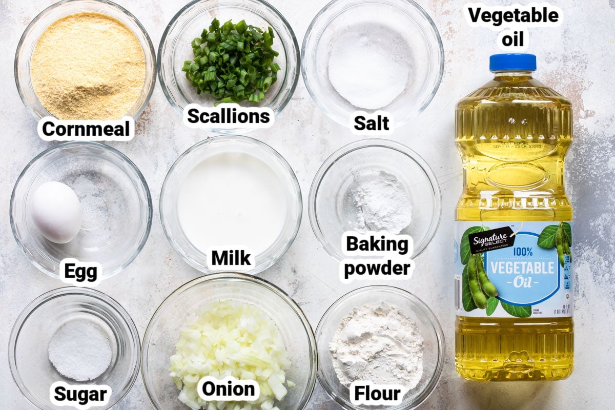 Labeled ingredients for hush puppies.