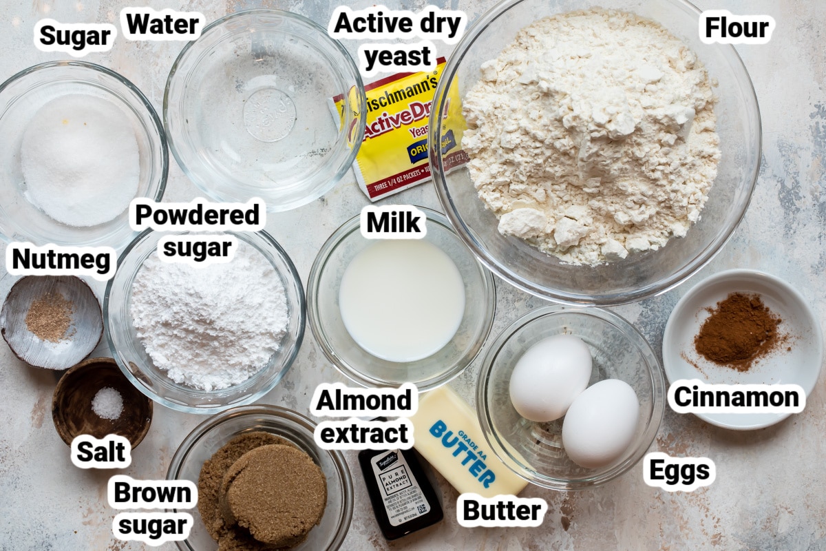 Labeled ingredients for king cake.