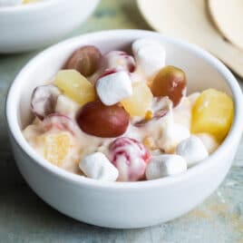 A small bowl of 24 hour fruit salad.