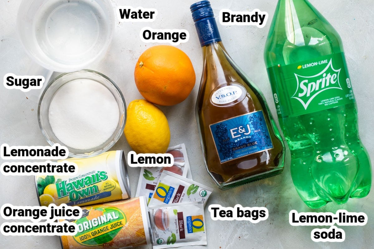 Labeled ingredients for brandy slush.