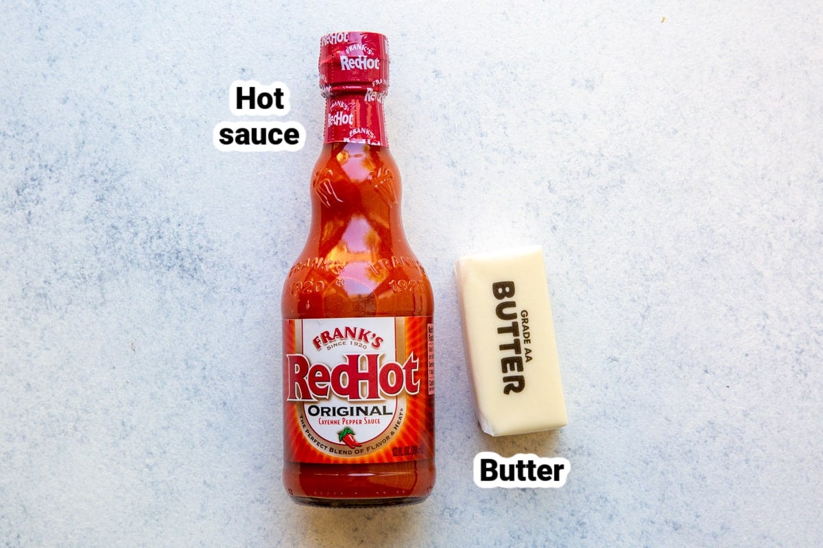 Labeled ingredients for buffalo wing sauce.