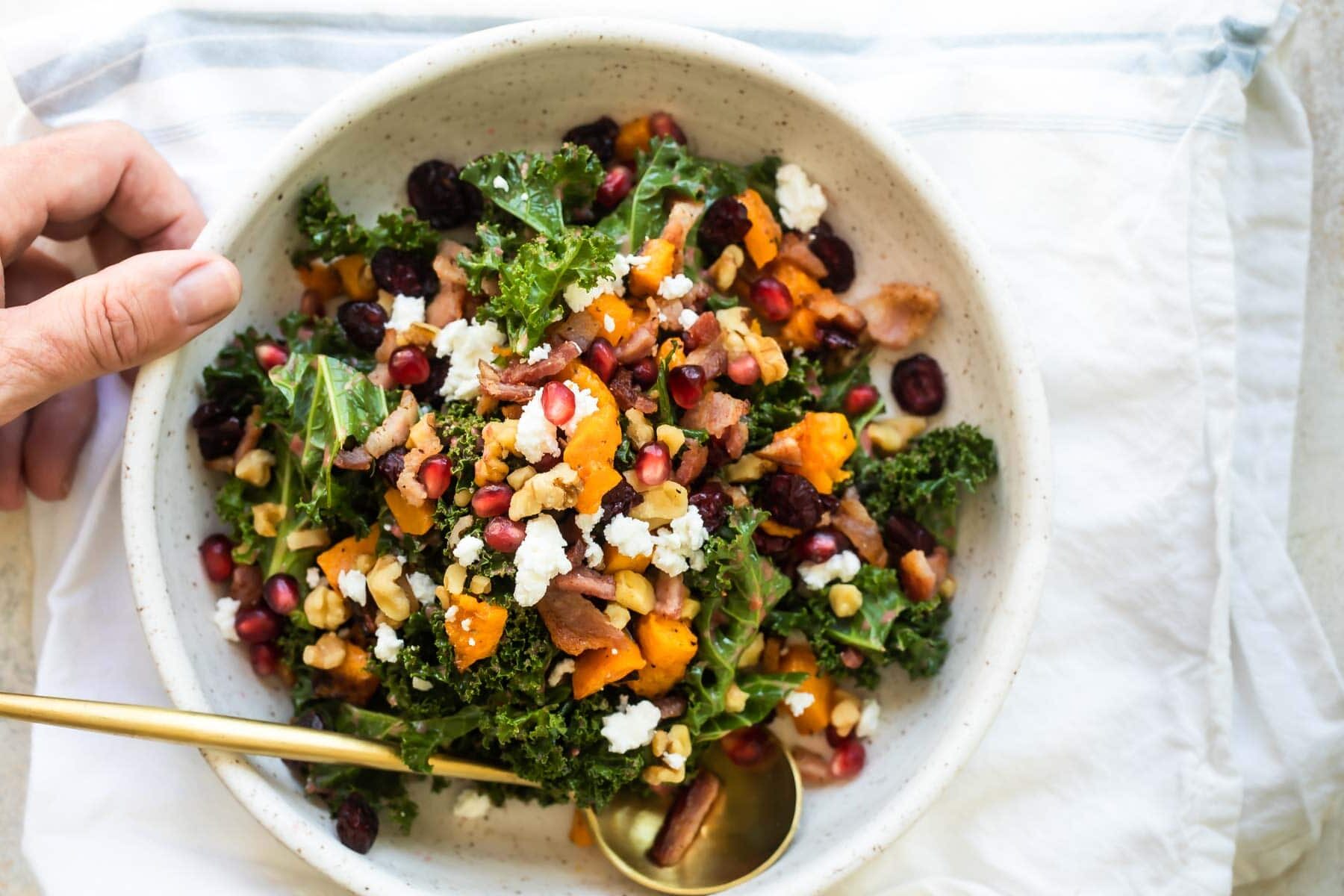 A bowl of kale salad.