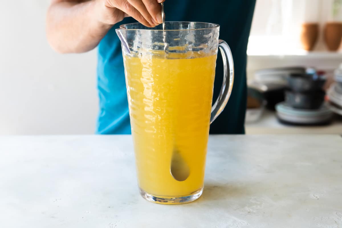 Moscato sangria being stirred.