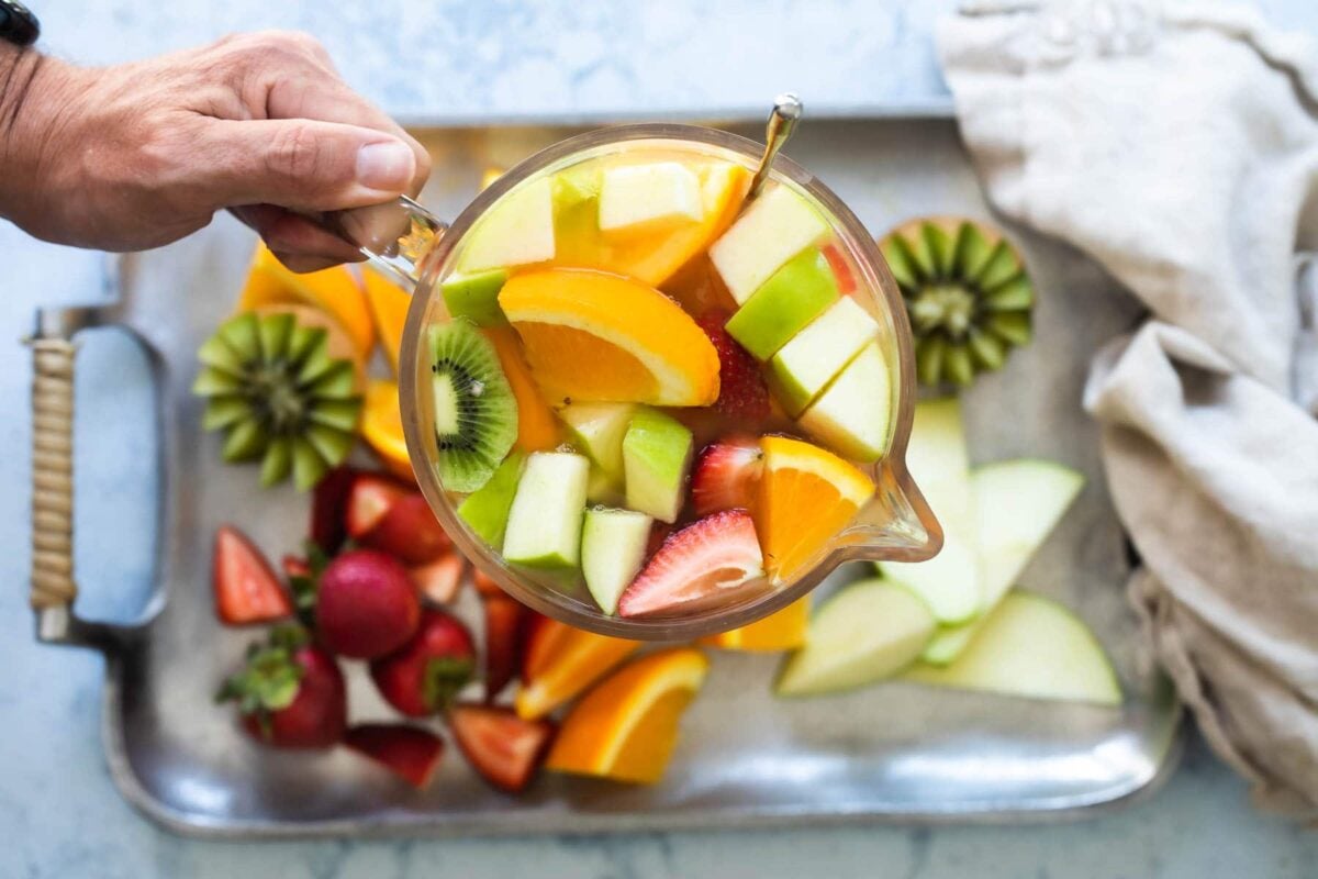 A pitcher of moscato sangria.