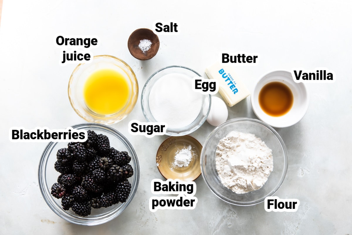 Ingredients labeled for blackberry cobbler.