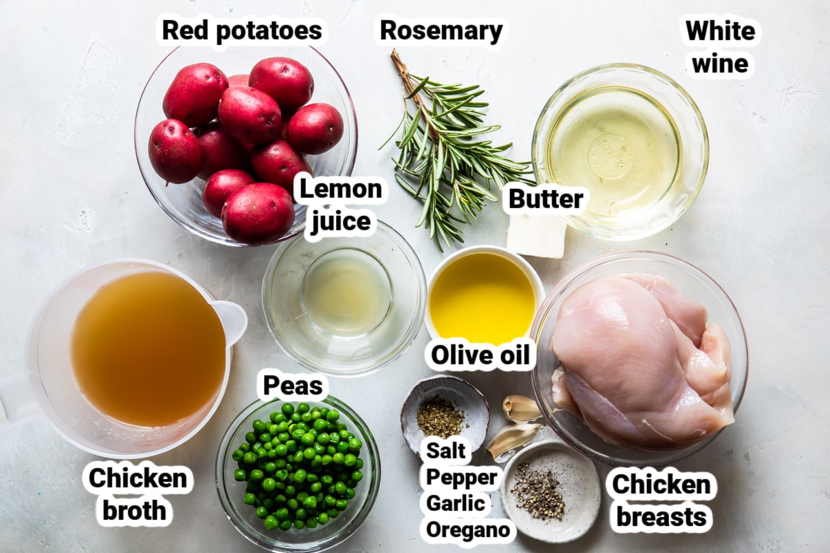 Labeled ingredients for chicken vesuvio.