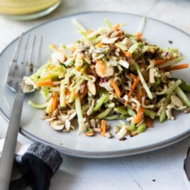 Plates of Crunchy Broccoli Slaw.