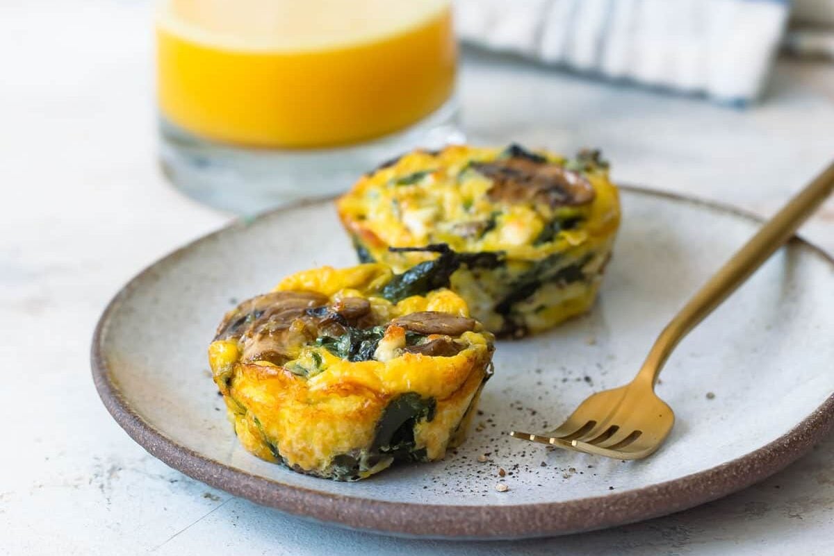 Egg muffins on a gray plate.