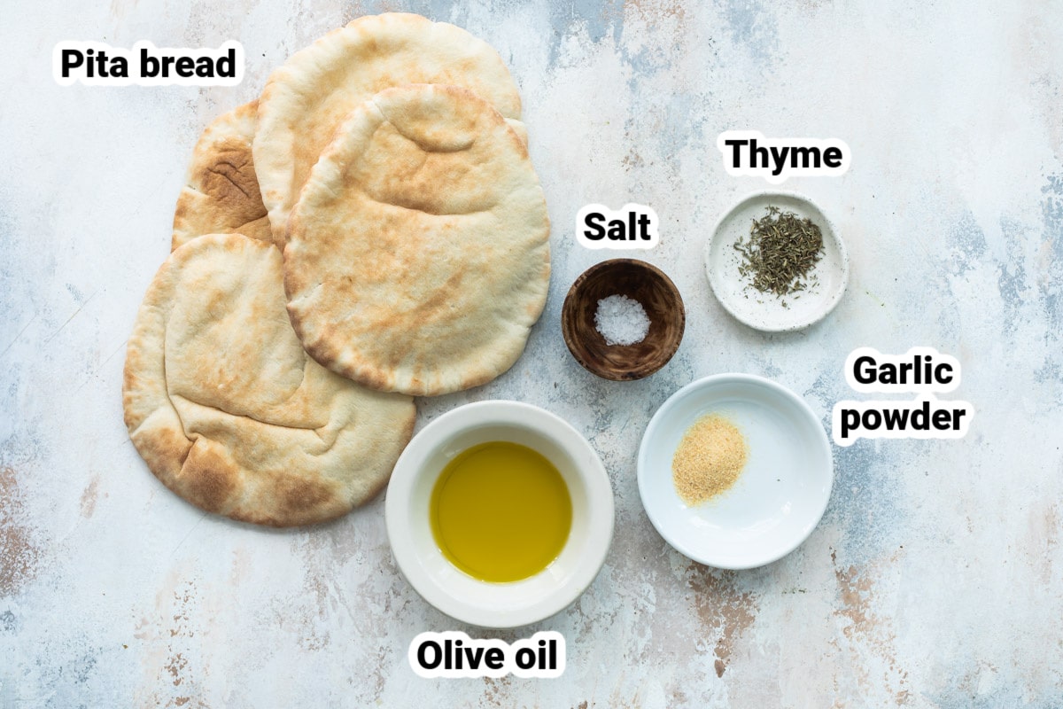 Labeled ingredients for homemade pita chips.