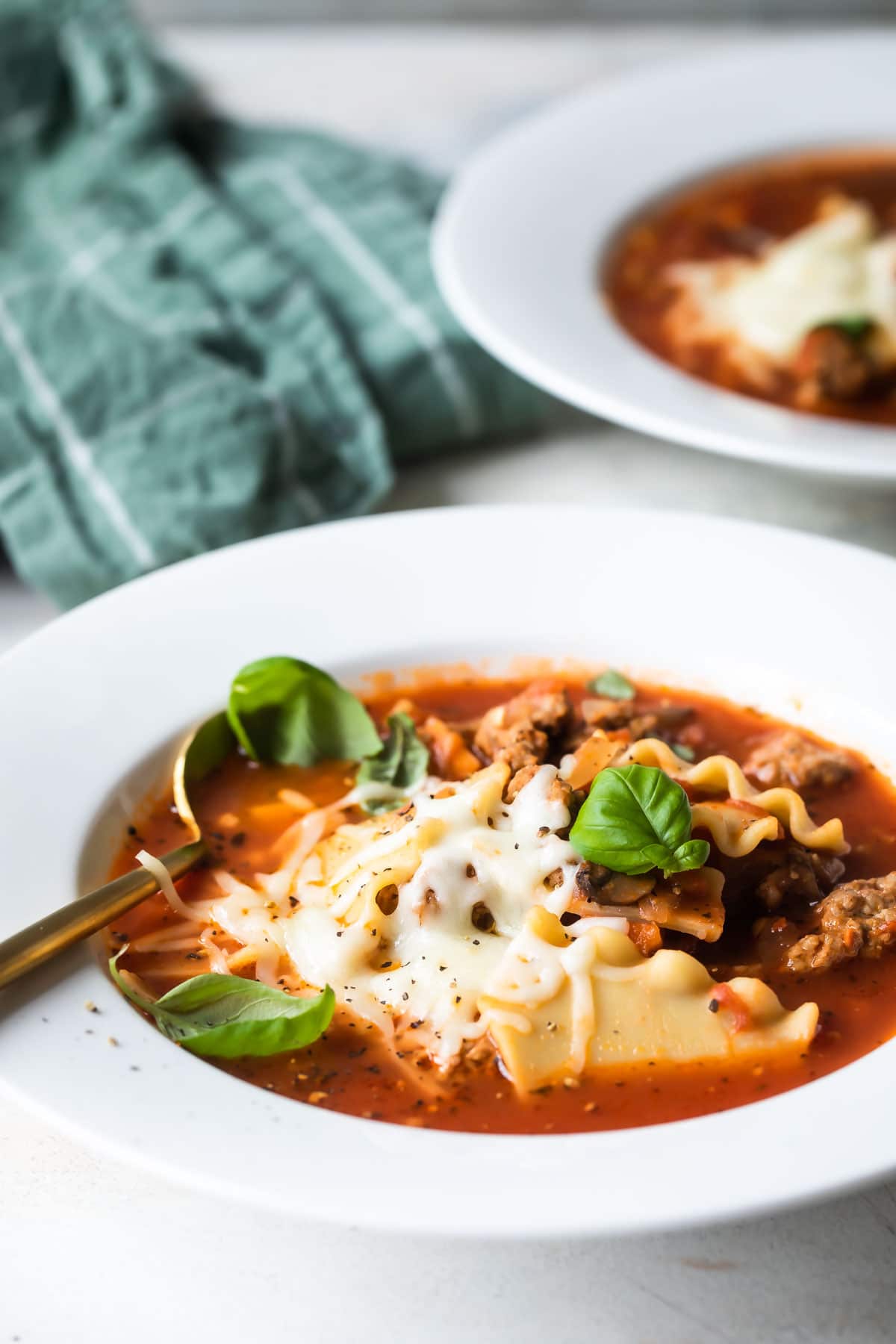 Two bowls of lasagna soup.