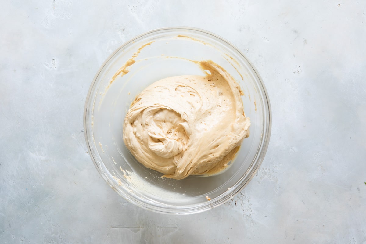 Peanut butter pie filling in a bowl.