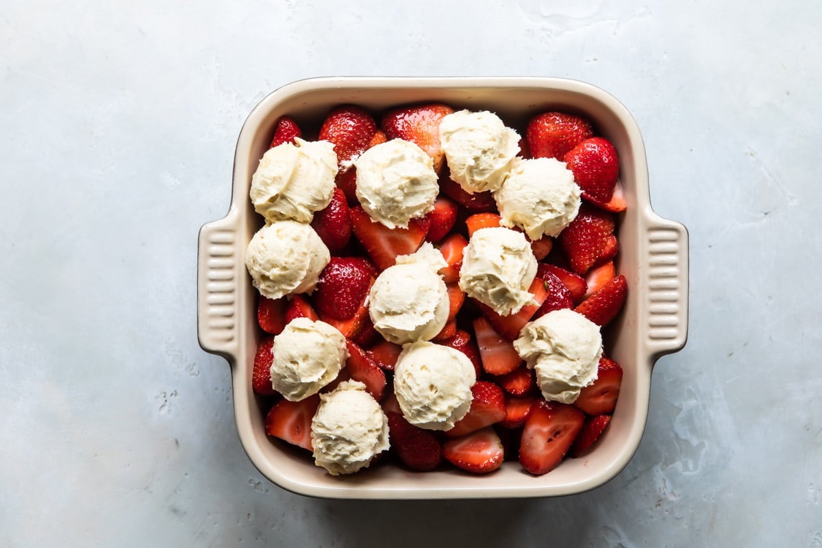 Unbaked strawberry cobbler.