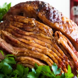 A Dr. Pepper ham on a serving platter.