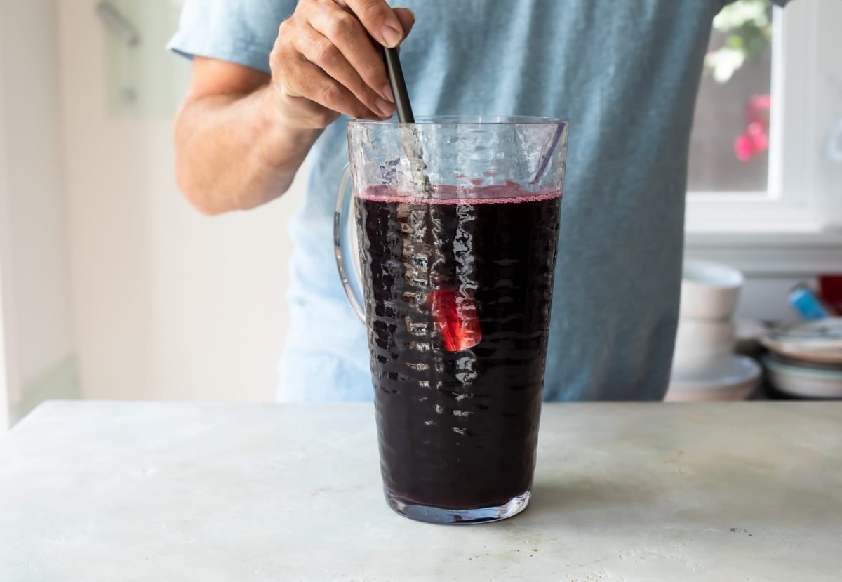 A pitcher of Agua de Jamaica.